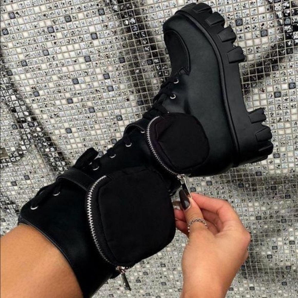 Black Combat Boots with Removable Pouches - Picture 12 of 13